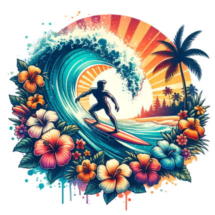 (204-05) Sunset Big Wave Beach Landscape