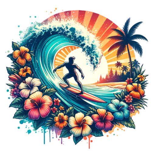 (204-05) Sunset Big Wave Beach Landscape