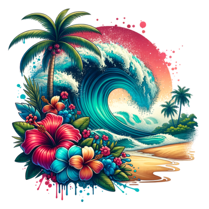 (204-05) Sunset Big Wave Beach Landscape