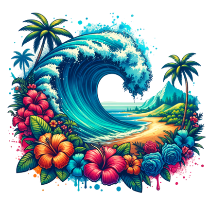 (204-05) Sunset Big Wave Beach Landscape