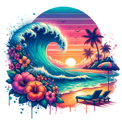 (204-05) Sunset Big Wave Beach Landscape