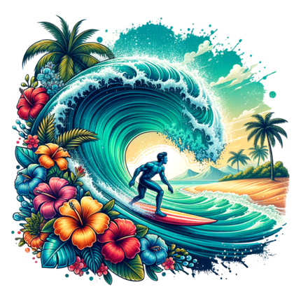 (204-05) Sunset Big Wave Beach Landscape