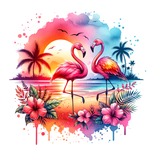 (s204-5-2L) Flamingo Sunset Beach