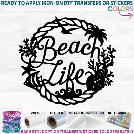 (s204-1A) Beach Life Printed Heat Transfer or Sticker