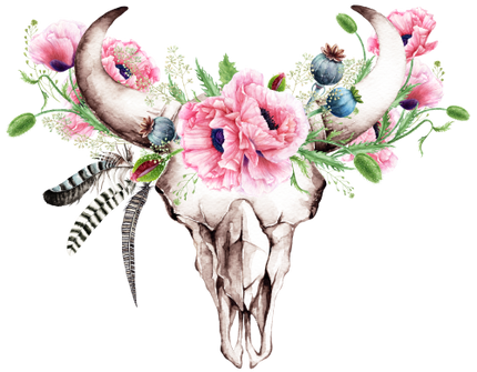(s205-D) Cow Skull Pink Poppies