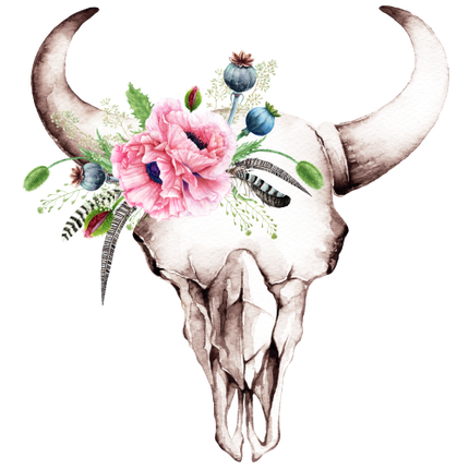 (s205-E) Cow Skull Pink Poppies
