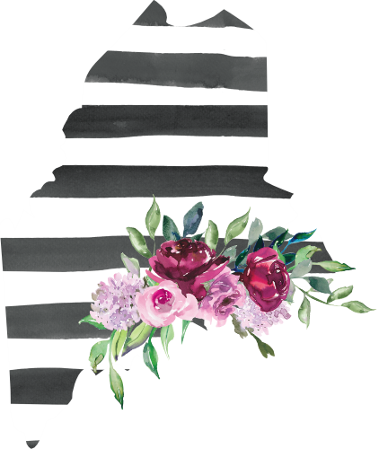 (s206-06) State Burgundy Floral Black White Stripes All States