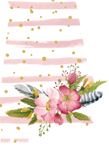 (s206-07) State Watercolor Floral Pink White Stripes All States Available