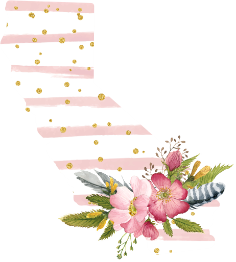 (s206-07) State Watercolor Floral Pink White Stripes All States Available