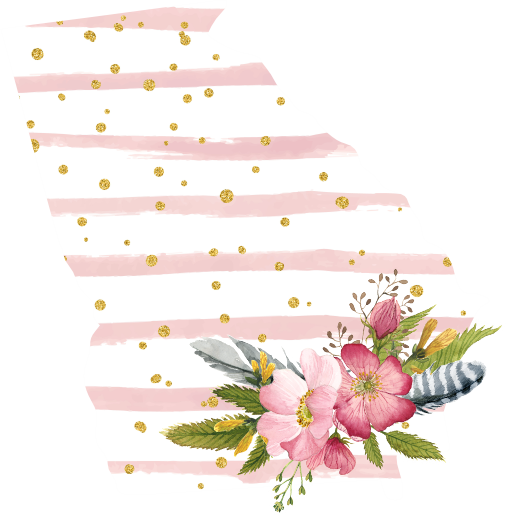 (s206-07) State Watercolor Floral Pink White Stripes All States Available