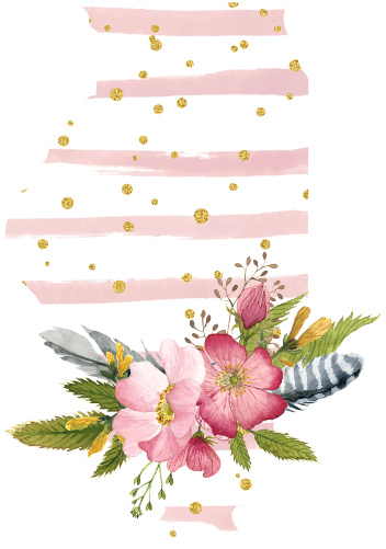 (s206-07) State Watercolor Floral Pink White Stripes All States Available