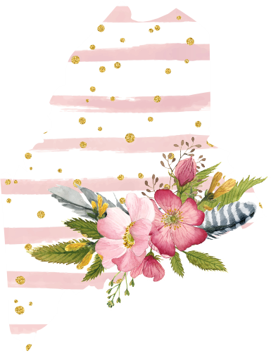 (s206-07) State Watercolor Floral Pink White Stripes All States Available