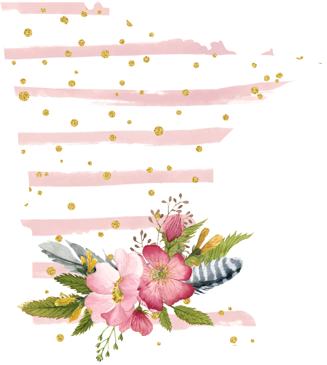 (s206-07) State Watercolor Floral Pink White Stripes All States Available