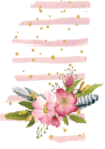 (s206-07) State Watercolor Floral Pink White Stripes All States Available