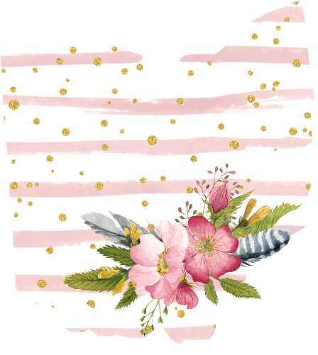 (s206-07) State Watercolor Floral Pink White Stripes All States Available