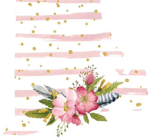 (s206-07) State Watercolor Floral Pink White Stripes All States Available