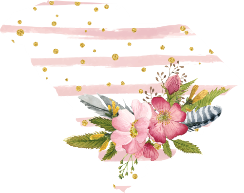 (s206-07) State Watercolor Floral Pink White Stripes All States Available