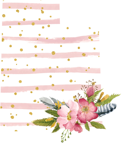 (s206-07) State Watercolor Floral Pink White Stripes All States Available