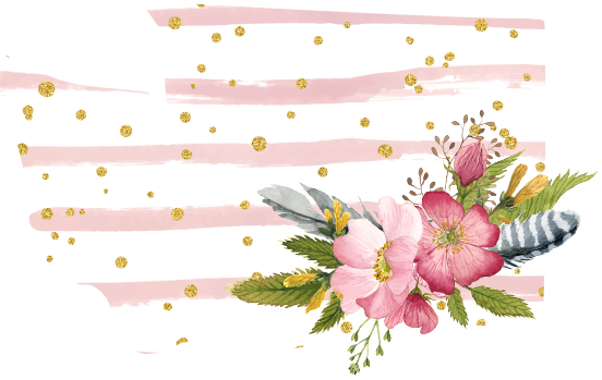 (s206-07) State Watercolor Floral Pink White Stripes All States Available