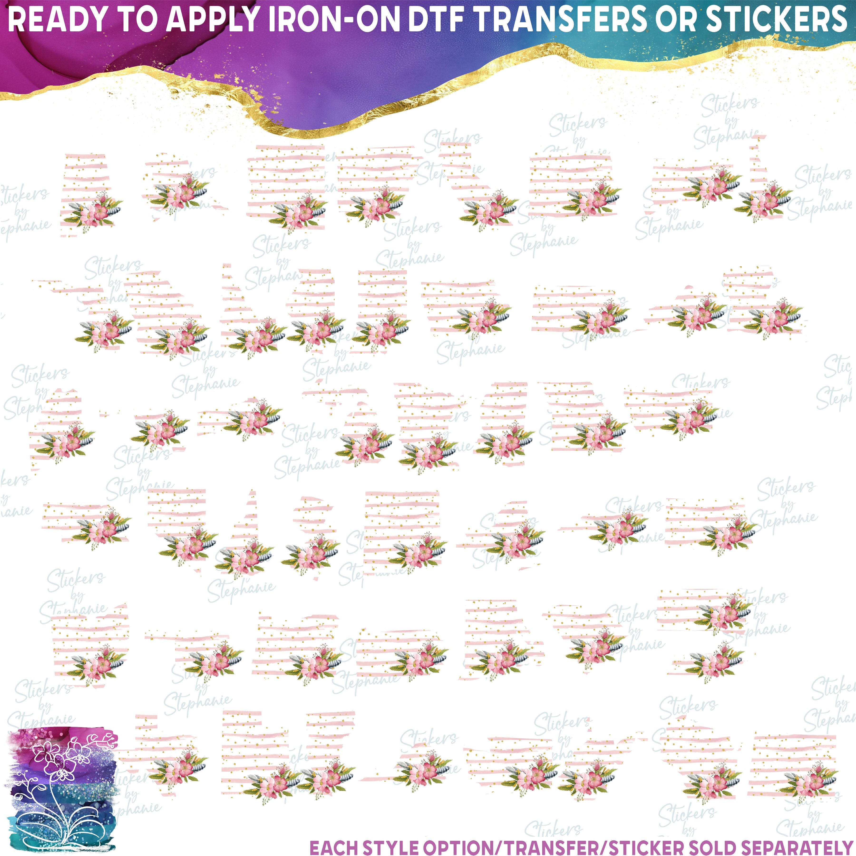 (s206-07) State Watercolor Floral Pink White Stripes All States Available