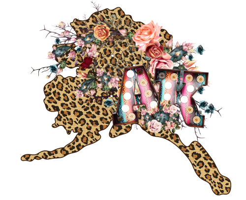 (s206-16) Leopard Print Floral Boho State Alaska