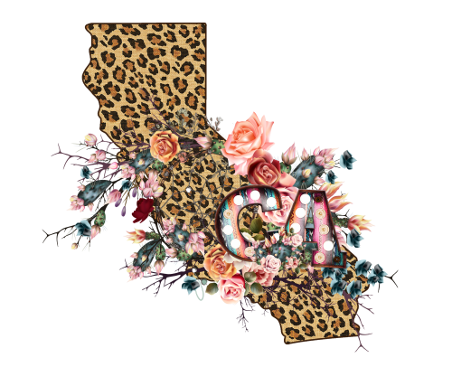 (s206-16) Leopard Print Floral Boho State California