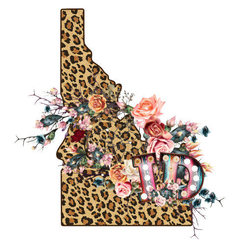 (s206-16) Leopard Print Floral Boho State Idaho