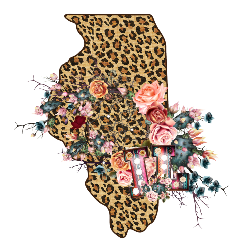 (s206-16) Leopard Print Floral Boho State Illinois