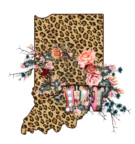 (s206-16) Leopard Print Floral Boho State Indiana