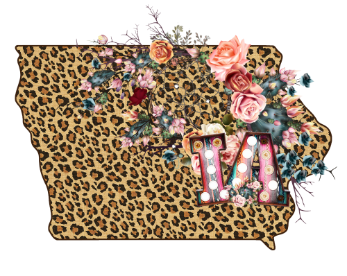 (s206-16) Leopard Print Floral Boho State Iowa