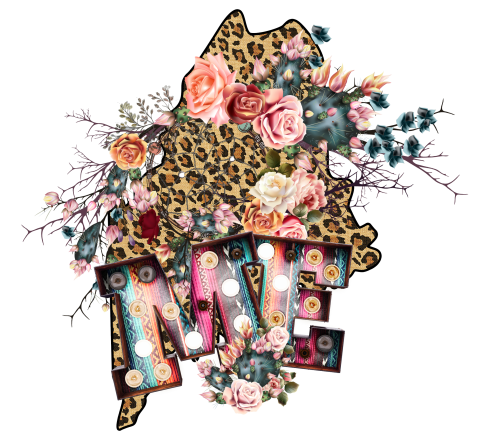 (s206-16) Leopard Print Floral Boho State Maine