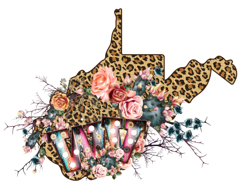 (s206-16) Leopard Print Floral Boho State West Virginia