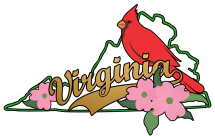 (206-21-8) Virginia State Outline with Flower & Bird