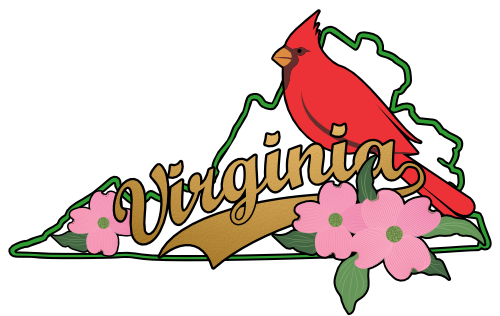 (s206-21-8) Virginia State Outline with Flower & Bird