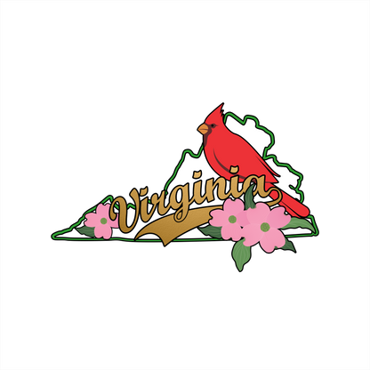 (s206-23) Virginia State Outline with Flower & Bird