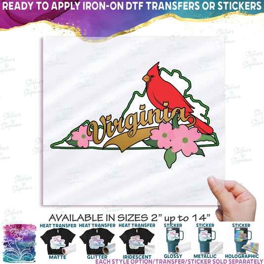 (s206-23) Virginia State Outline with Flower & Bird