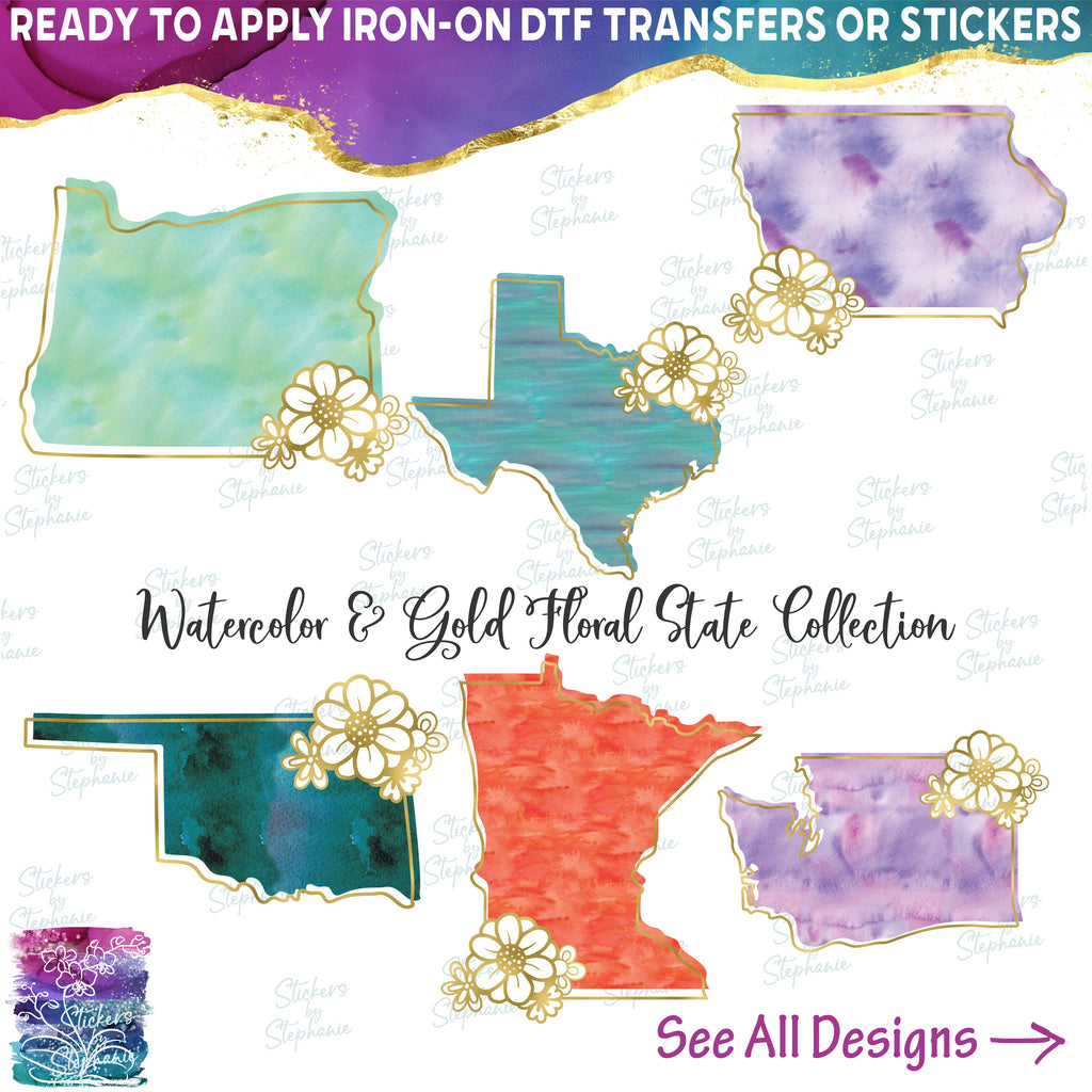(s206-14) State Watercolor Gold Flower All States Available