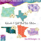 (s206-14) State Watercolor Gold Flower All States Available