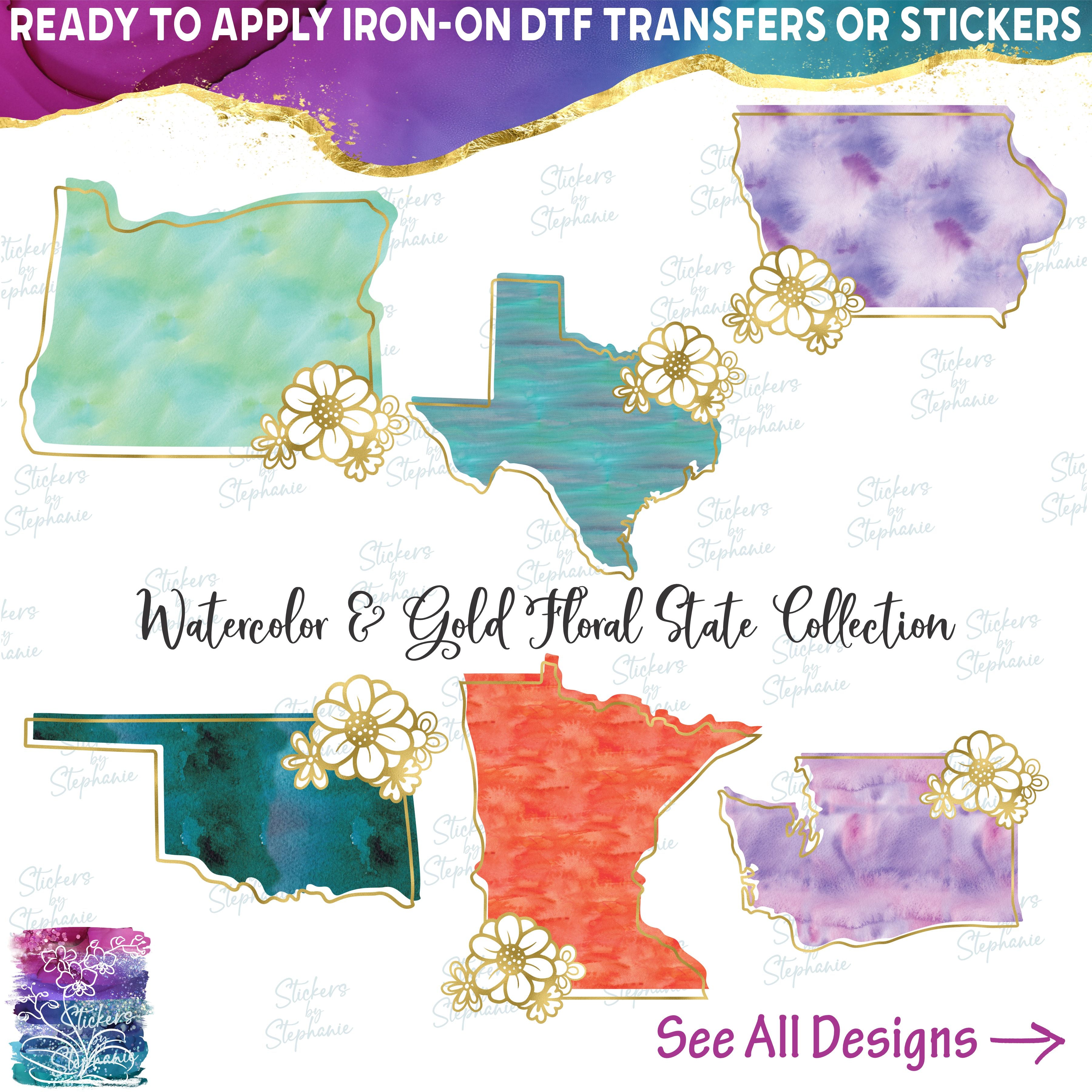 (s206-14) State Watercolor Gold Flower All States Available