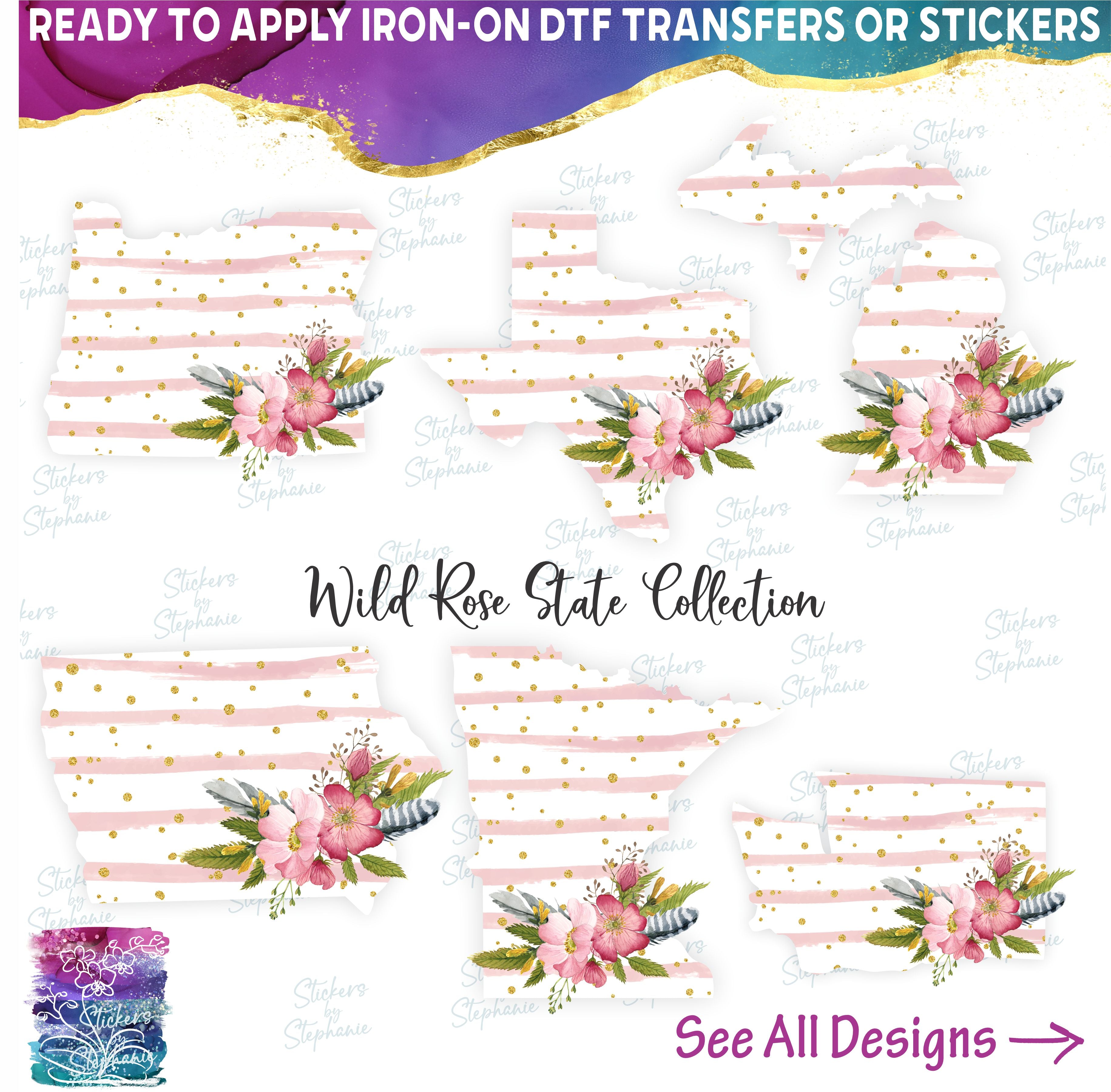 (s206-07) State Watercolor Floral Pink White Stripes All States Available
