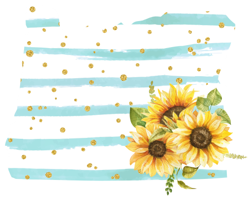 (s206-08) State Watercolor Sunflowers Blue White Stripes Oregon