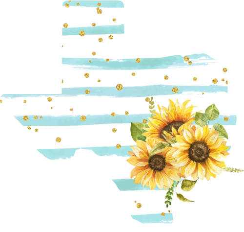 (s206-08) State Watercolor Sunflowers Blue White Stripes Texas