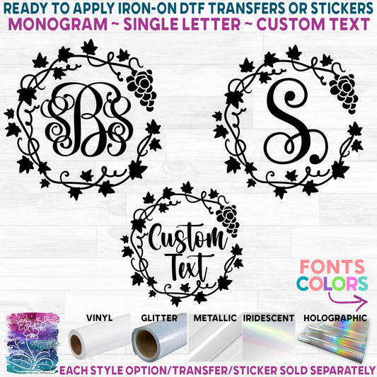 (s208-A) Grapevine Grape Vine Monogram Custom Text