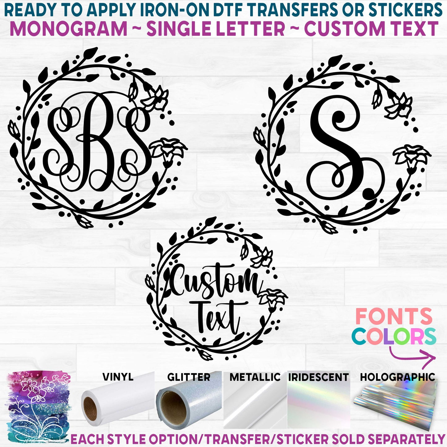 (s208-B) Pumpkin Flower Vine Monogram Custom Text