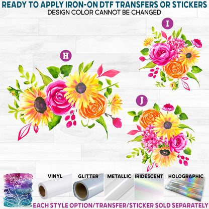 (s209) Watercolor Sunflowers Sunflower Flowers b Printed Heat Transfer or Sticker