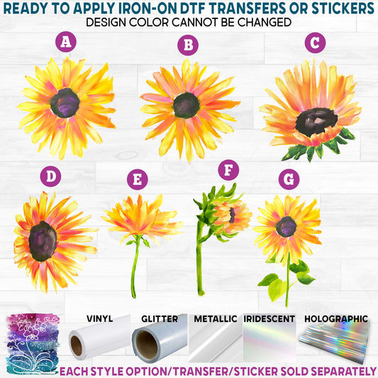 (s209) Watercolor Sunflowers Sunflower Flowers b Printed Heat Transfer or Sticker