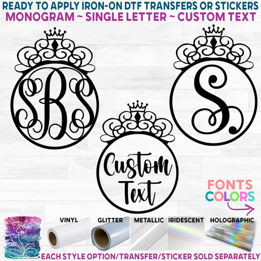 (s020-2C) Princess Tiara Diamond Crown Monogram Printed Heat Transfer or Sticker