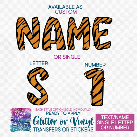 SBS-211-1B Tiger Letters Numbers Custom Name Text Made-to-Order Iron-On Transfer or Sticker