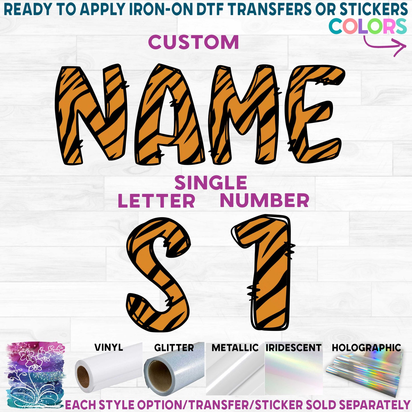 (s211-1B) Tiger Letters Numbers Custom Name Text