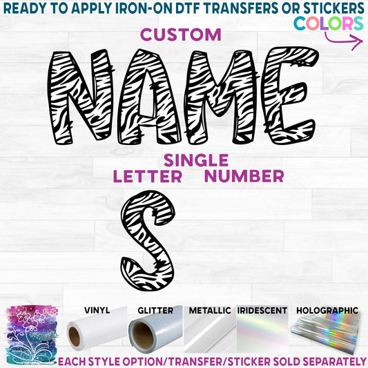 (s211-1C) Zebra Letters Numbers Custom Name Text